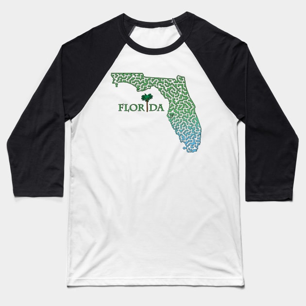 Florida State Outline Maze & Labyrinth Baseball T-Shirt by gorff